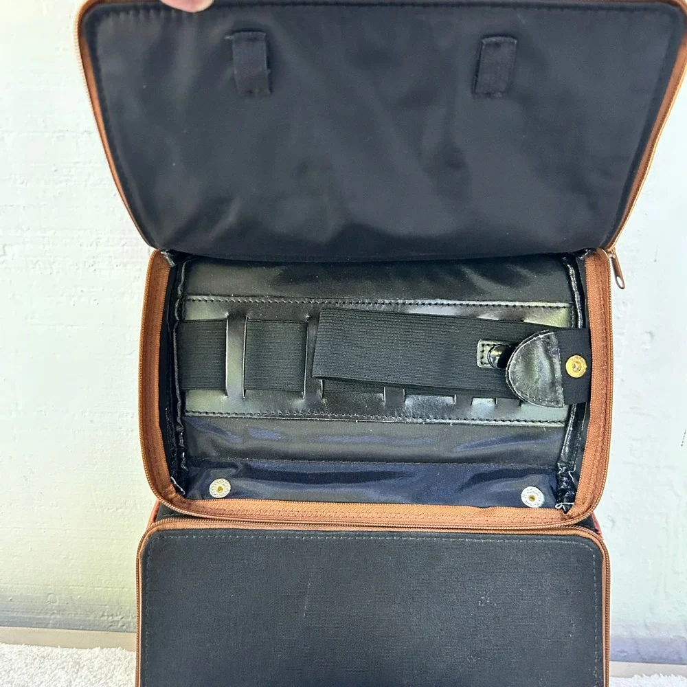 Stuffed Shirt Travel Organizer Set Black Canvas Leather Trim Made in England